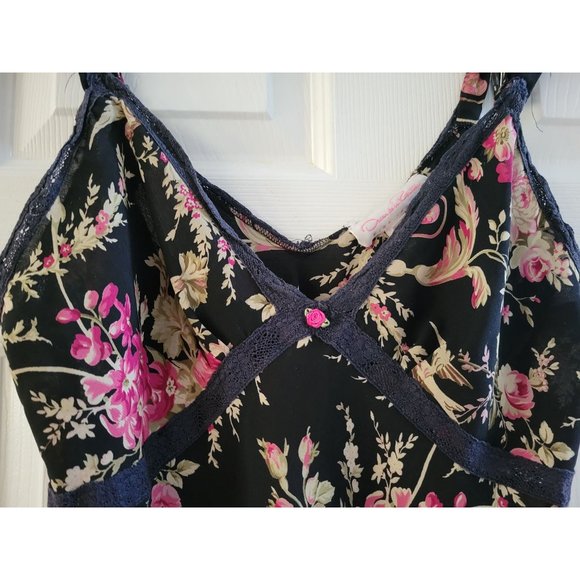 Oscar de la renta Pink Label Black Rose print baby doll Camisole size Meduim - Picture 3 of 7